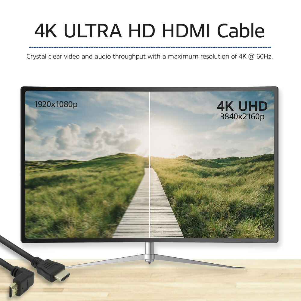 1.5 metre HDMI High Speed kabel, HDMI-A angled male to HDMI-A straight male
