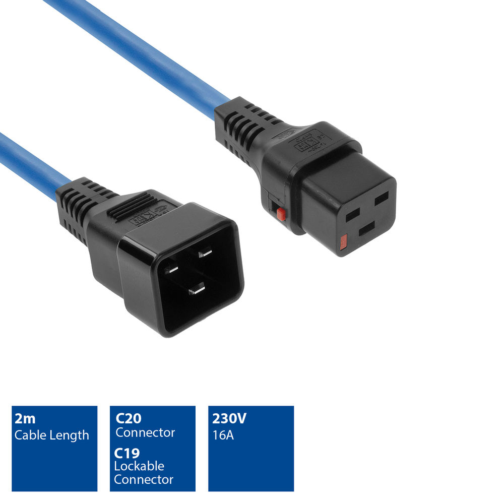 Powercord C19 IEC Lock - C20 blue 2 m, PC1358
