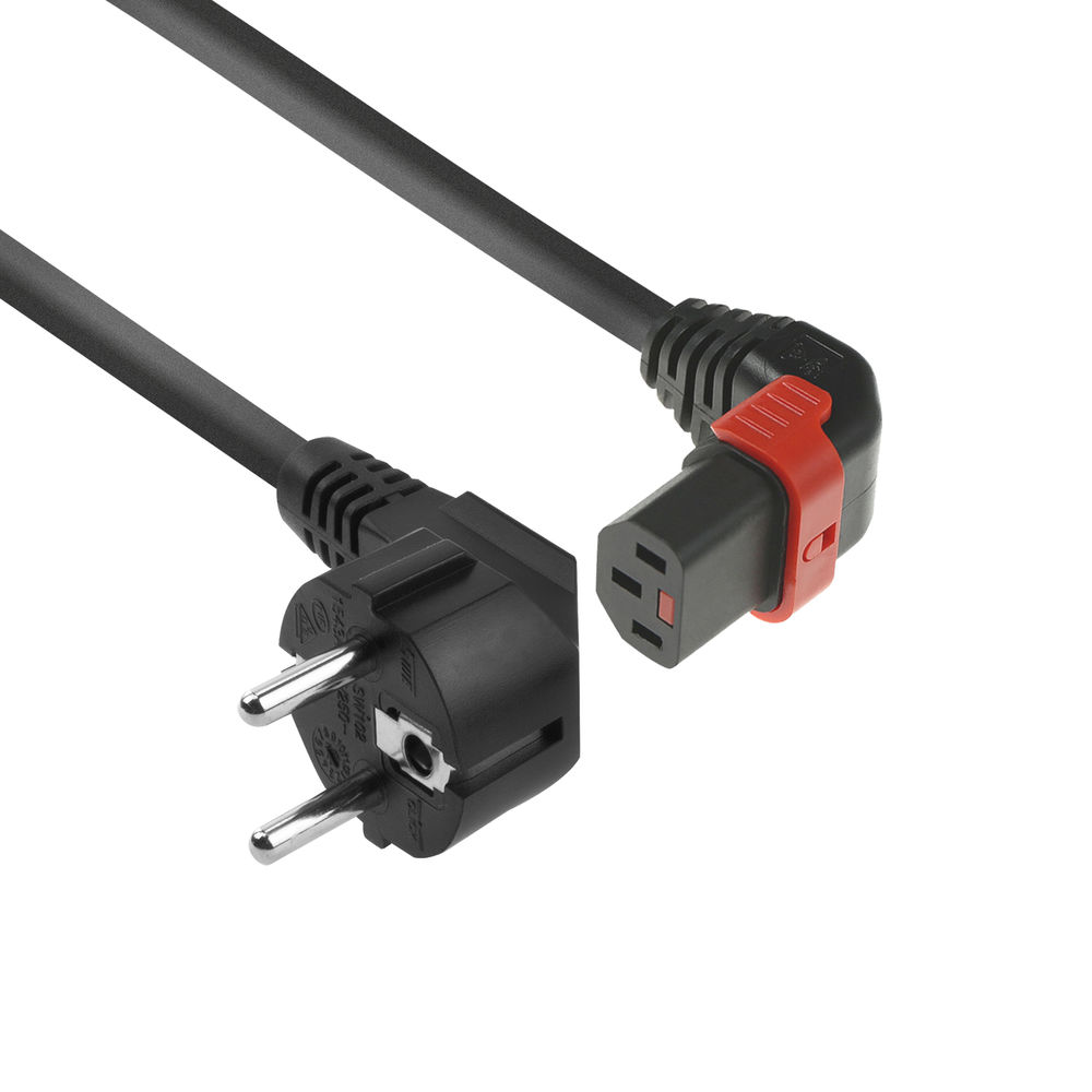 Powercord CEE 7/7 male (angled) - C13 IEC Lock (up angled) black 3 m, EL456S