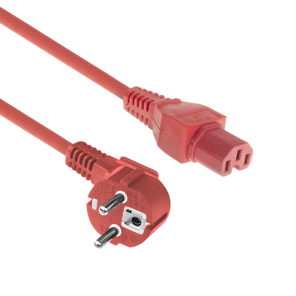 Powercord mains connector CEE 7/7 male (angled) - C15 red 1.5 m