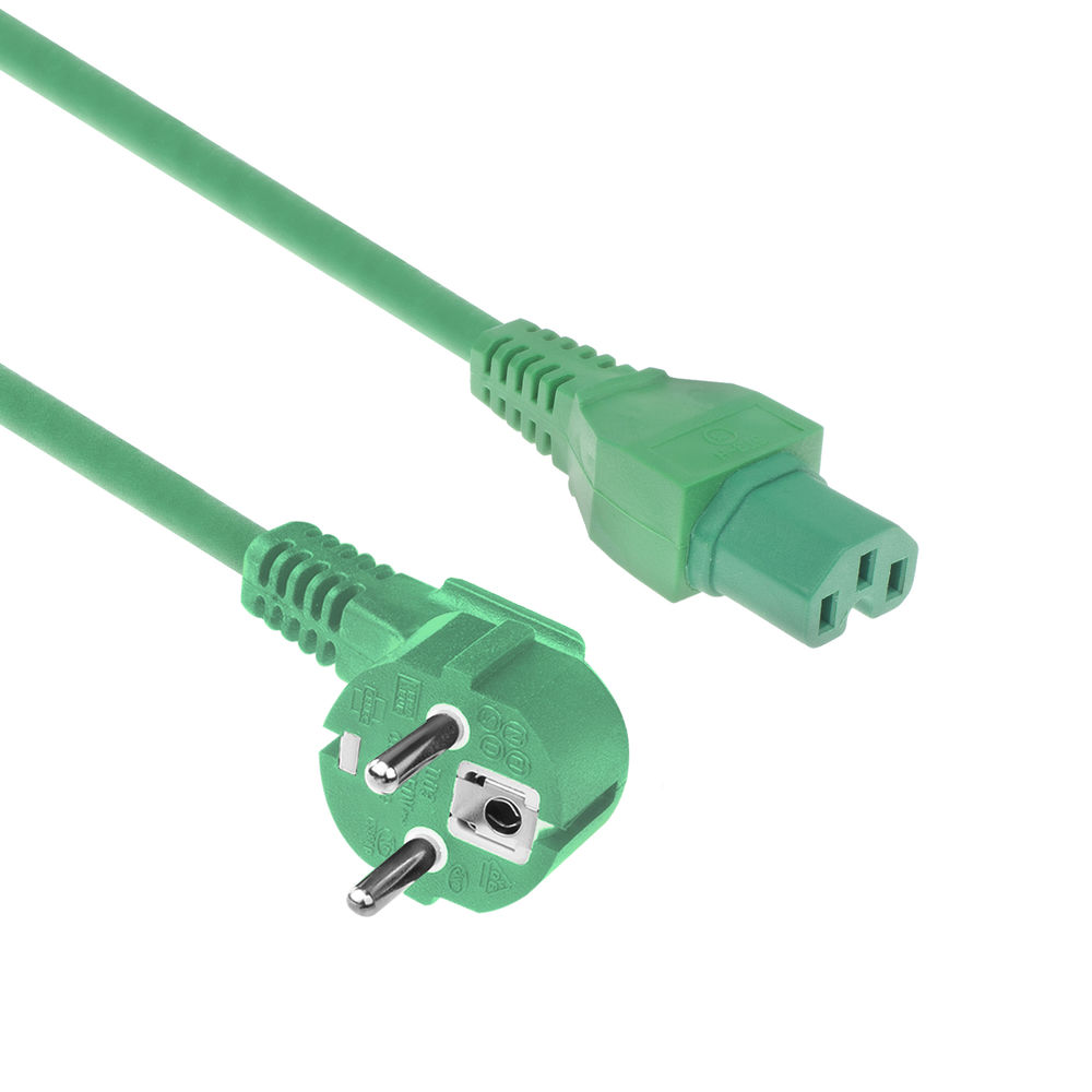 Powercord mains connector CEE 7/7 male (angled) - C15 green 1 m