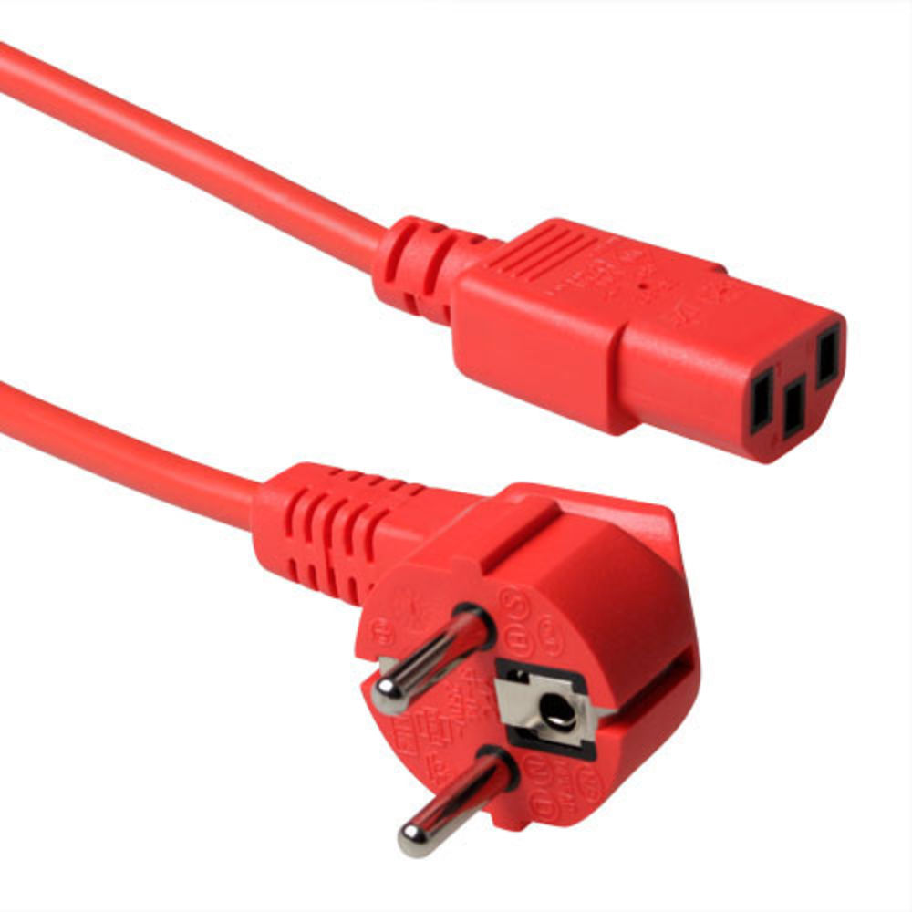 Powercord mains connector CEE 7/7 male (angled) - C13 red 5 m