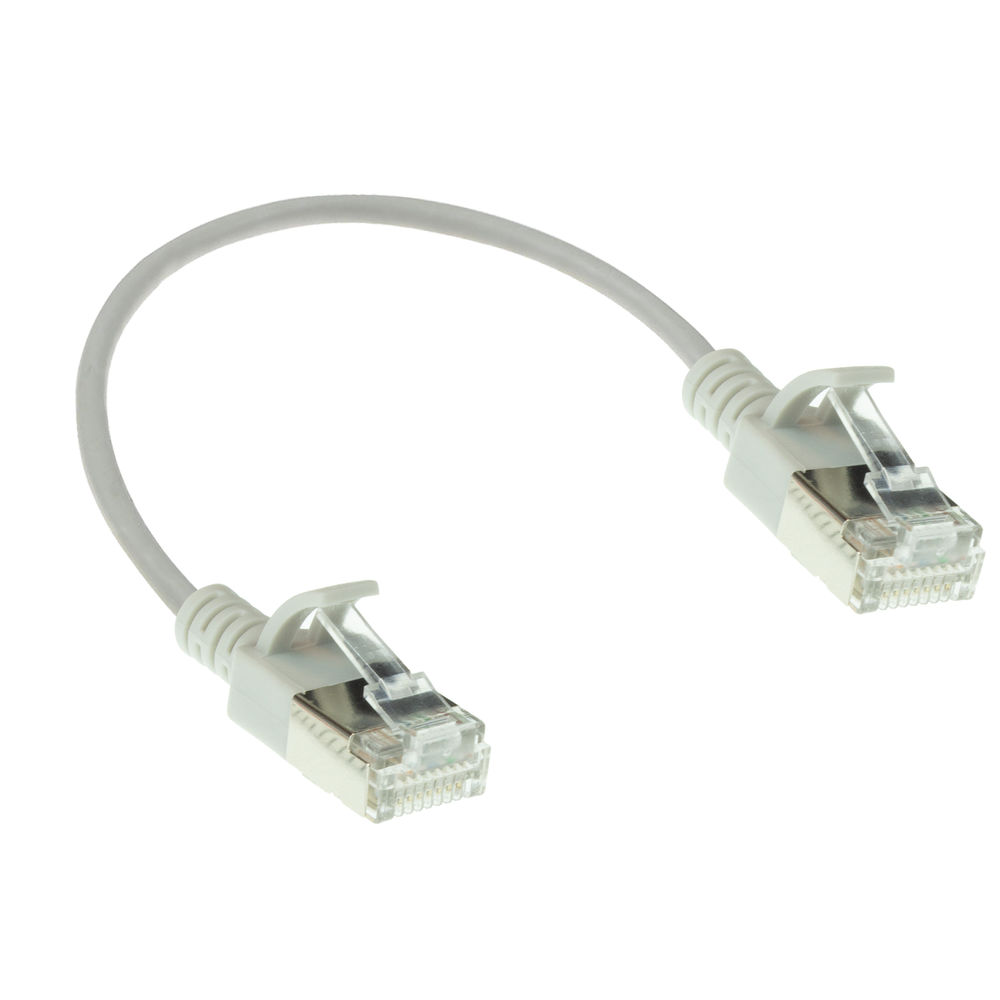 Grey 0.15 meter LSZH U/FTP CAT6A datacenter slimline patch cable snagless with RJ45 connectors