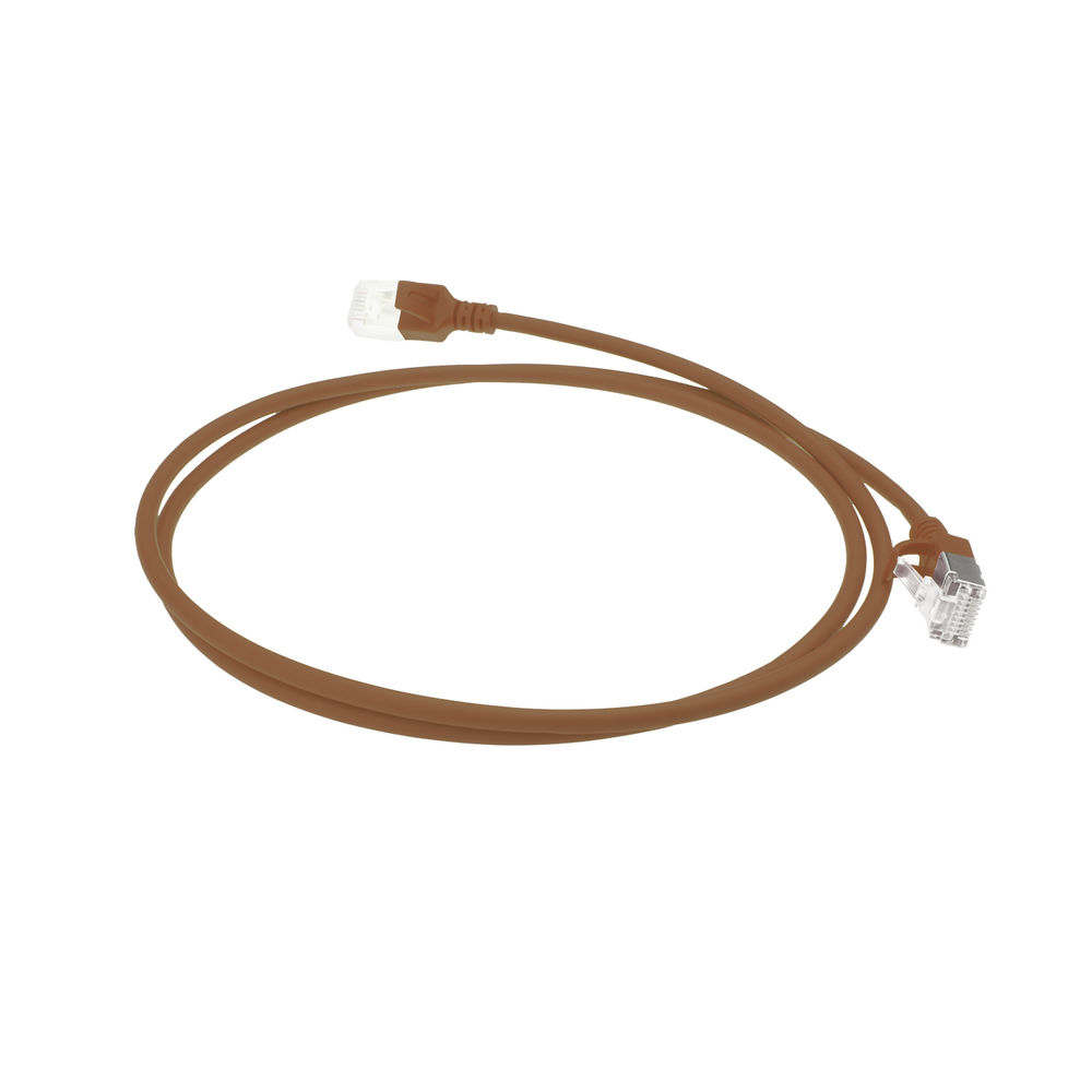Brown 1.5 meter LSZH U/FTP CAT6A datacenter slimline patch cable snagless with RJ45 connectors
