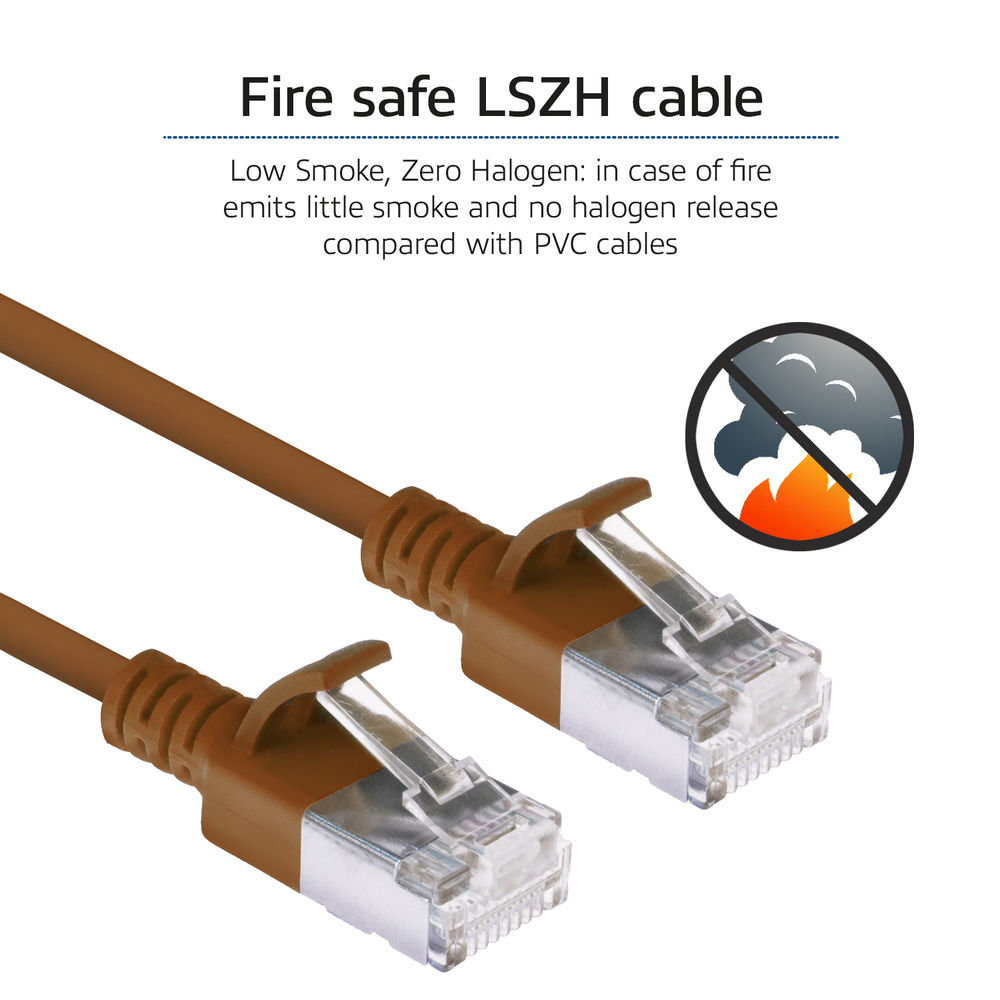 Brown 0.25 meter LSZH U/FTP CAT6A datacenter slimline patch cable snagless with RJ45 connectors