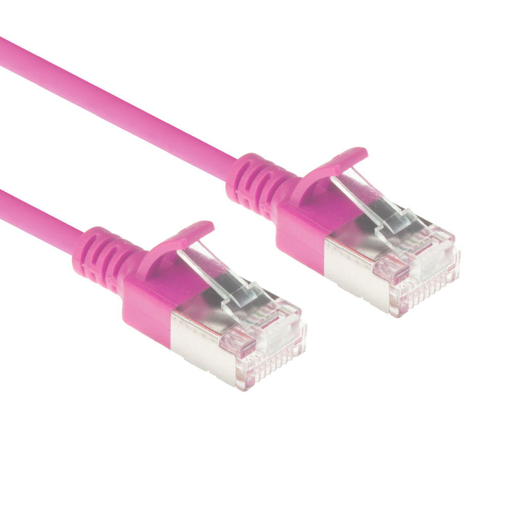 Pink 10 meter LSZH U/FTP CAT6A datacenter slimline patch cable snagless with RJ45 connectors