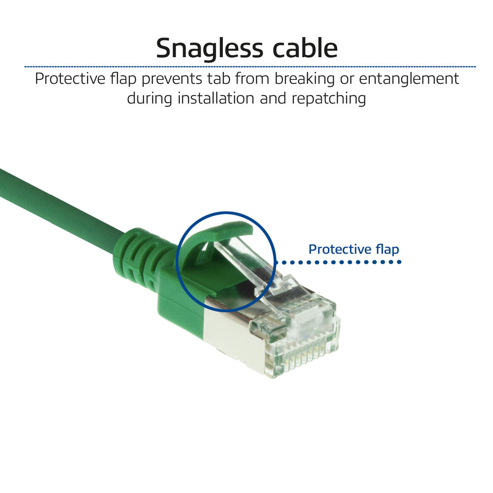 Green 1 meter LSZH U/FTP CAT6A datacenter slimline patch cable snagless with RJ45 connectors