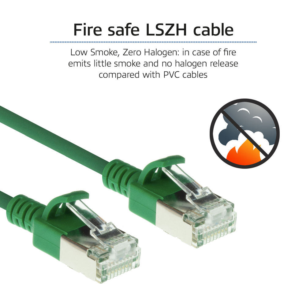 Green 2 meter LSZH U/FTP CAT6A datacenter slimline patch cable snagless with RJ45 connectors