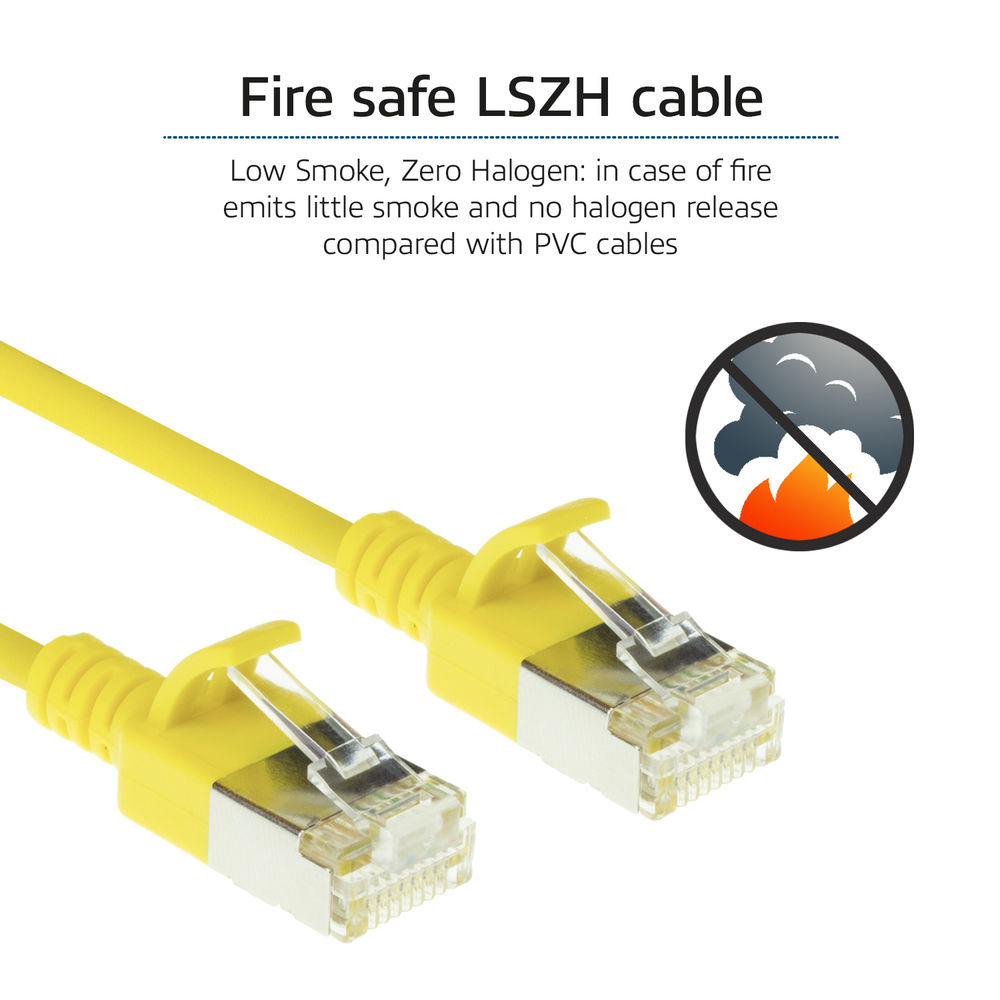 Yellow 1 meter LSZH U/FTP CAT6A datacenter slimline patch cable snagless with RJ45 connectors