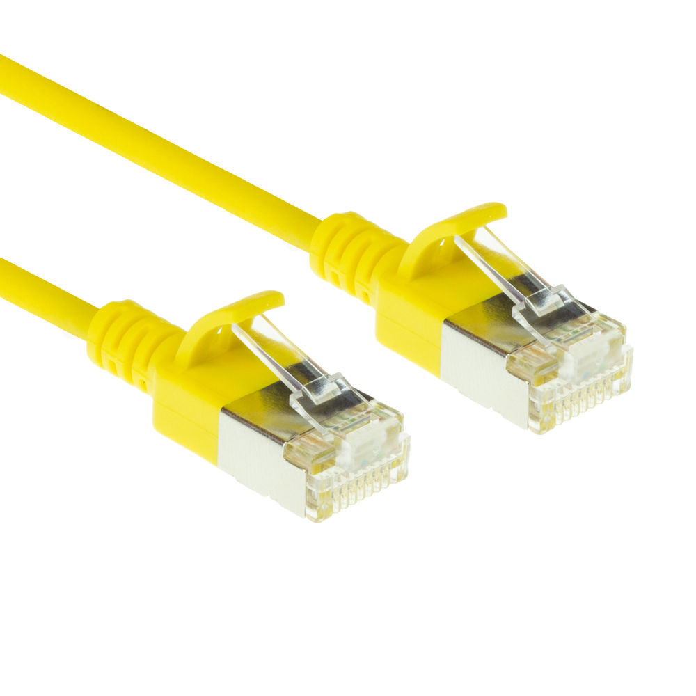 Yellow 5 meter LSZH U/FTP CAT6A datacenter slimline patch cable snagless with RJ45 connectors