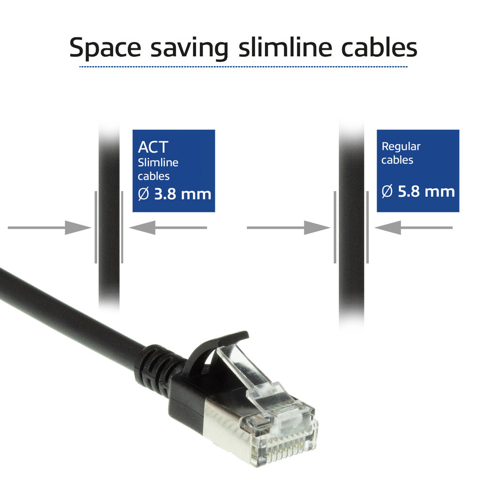 Black 1 meter LSZH U/FTP CAT6A datacenter slimline patch cable snagless with RJ45 connectors