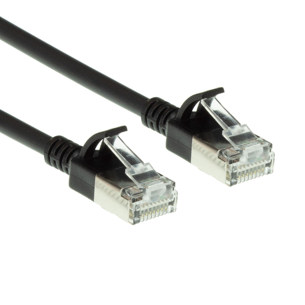 Black 1.5 meter LSZH U/FTP CAT6A datacenter slimline patch cable snagless with RJ45 connectors