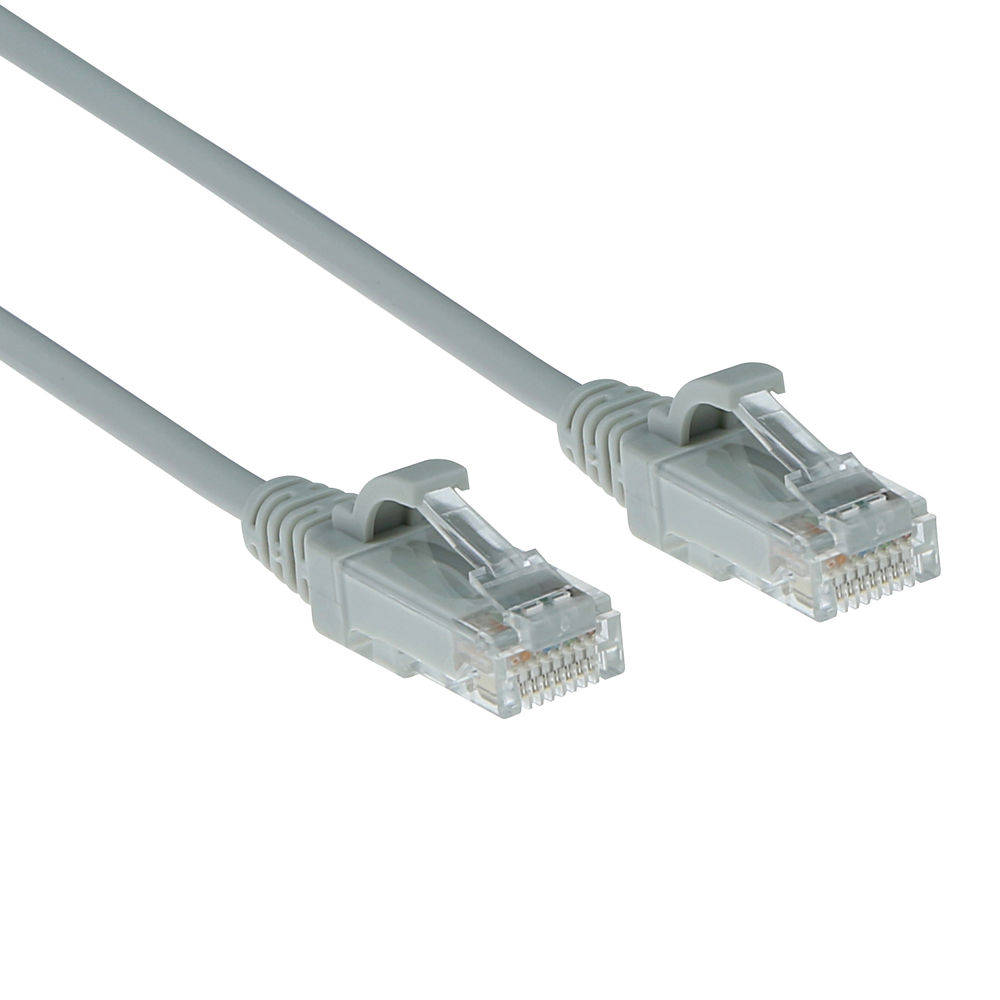 Grey 2 meter LSZH U/UTP CAT6 datacenter slimline patch cable with RJ45 connectors