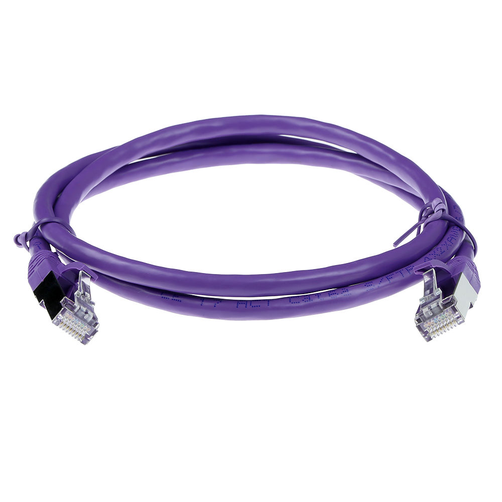 Purple 1.00 meter SFTP CAT6A patch cable snagless with RJ45 connectors