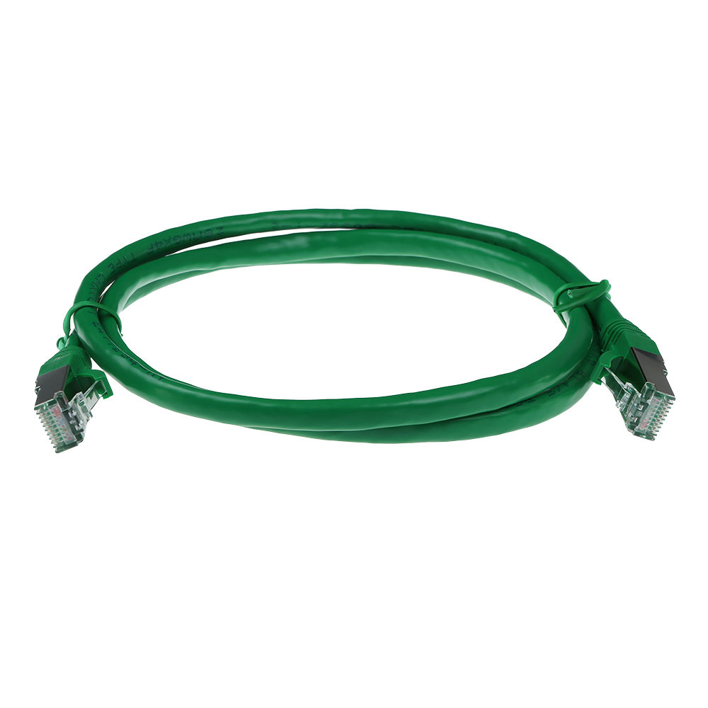 Green 1 meter SFTP CAT6A patch cable snagless with RJ45 connectors