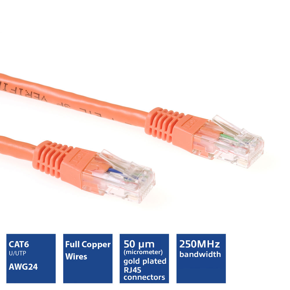 Orange 20 meter U/UTP CAT6 patch cable with RJ45 connectors