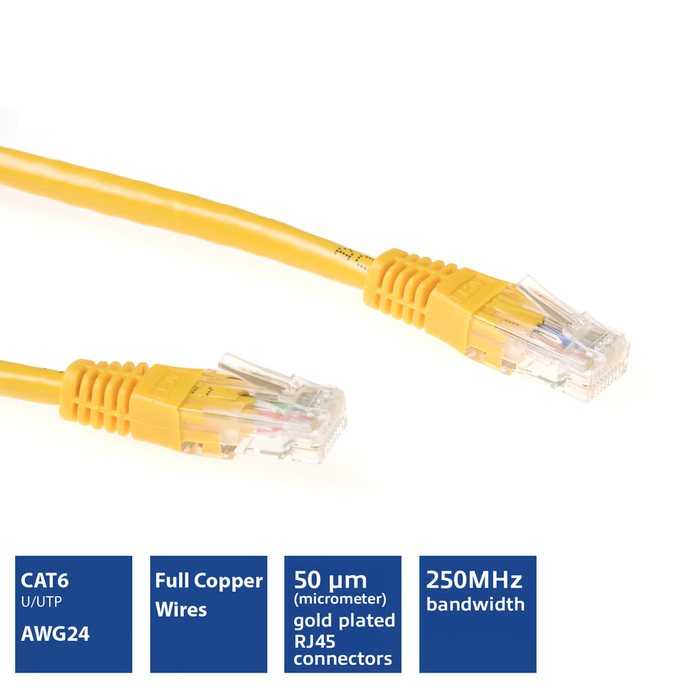 Yellow 15 meter U/UTP CAT6 patch cable with RJ45 connectors