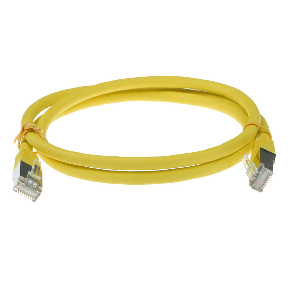 Yellow 2 meter LSZH SFTP CAT6A patch cable with RJ45 connectors