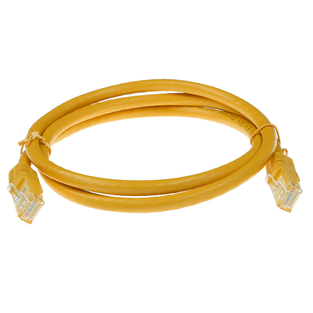 Yellow 2 meter LSZH U/UTP CAT6 patch cable with RJ45 connectors