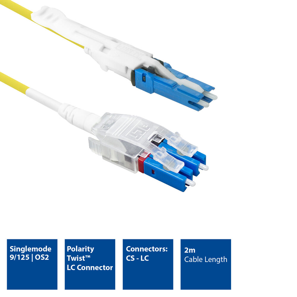 2 meters Singlemode 9/125 OS2 Polarity Twist uniboot duplex fiber patch cable with CS - LC connectors