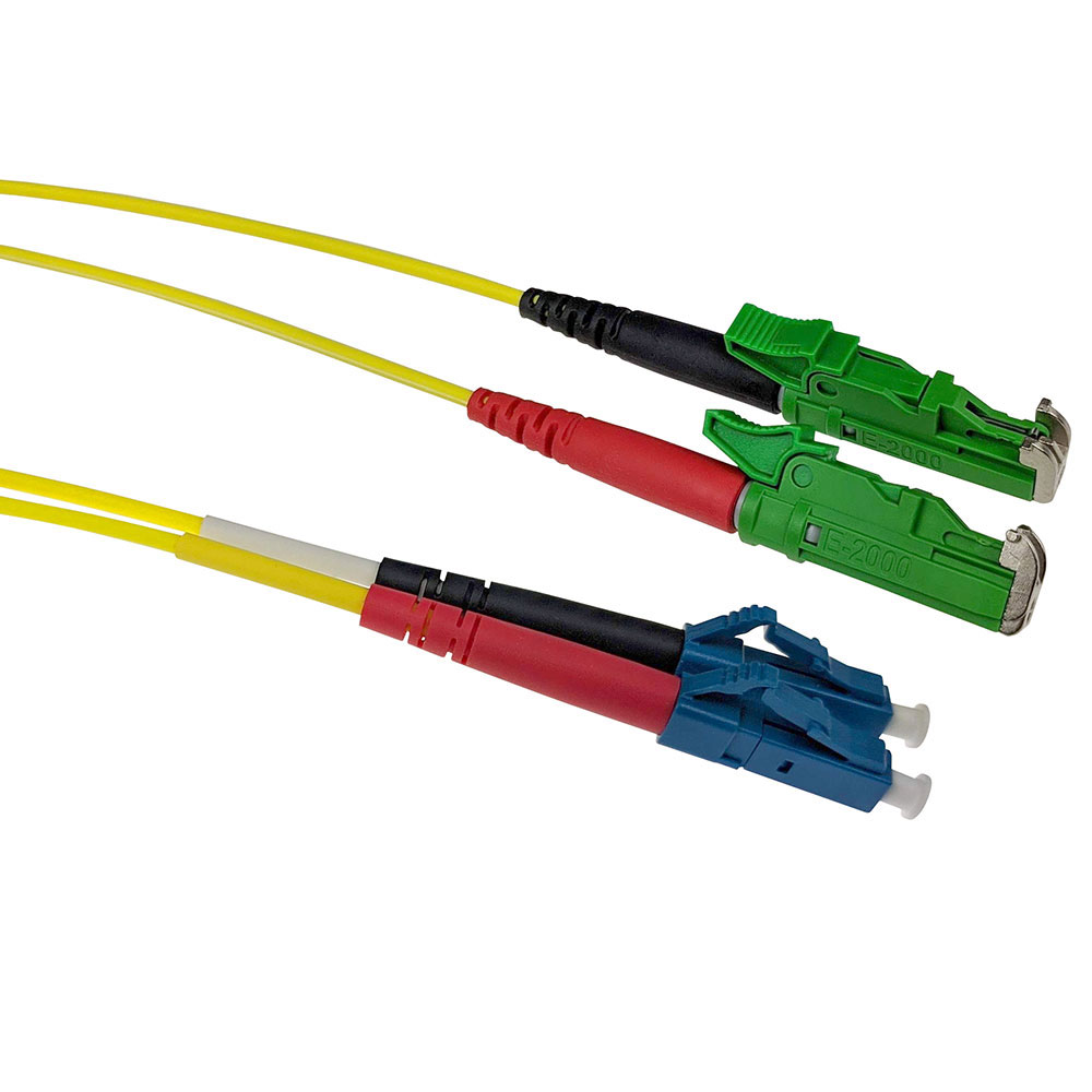 2 meter LSZH Singlemode 9/125 OS2 fiber patch cable duplex with E2000/APC and LC/UPC connectors