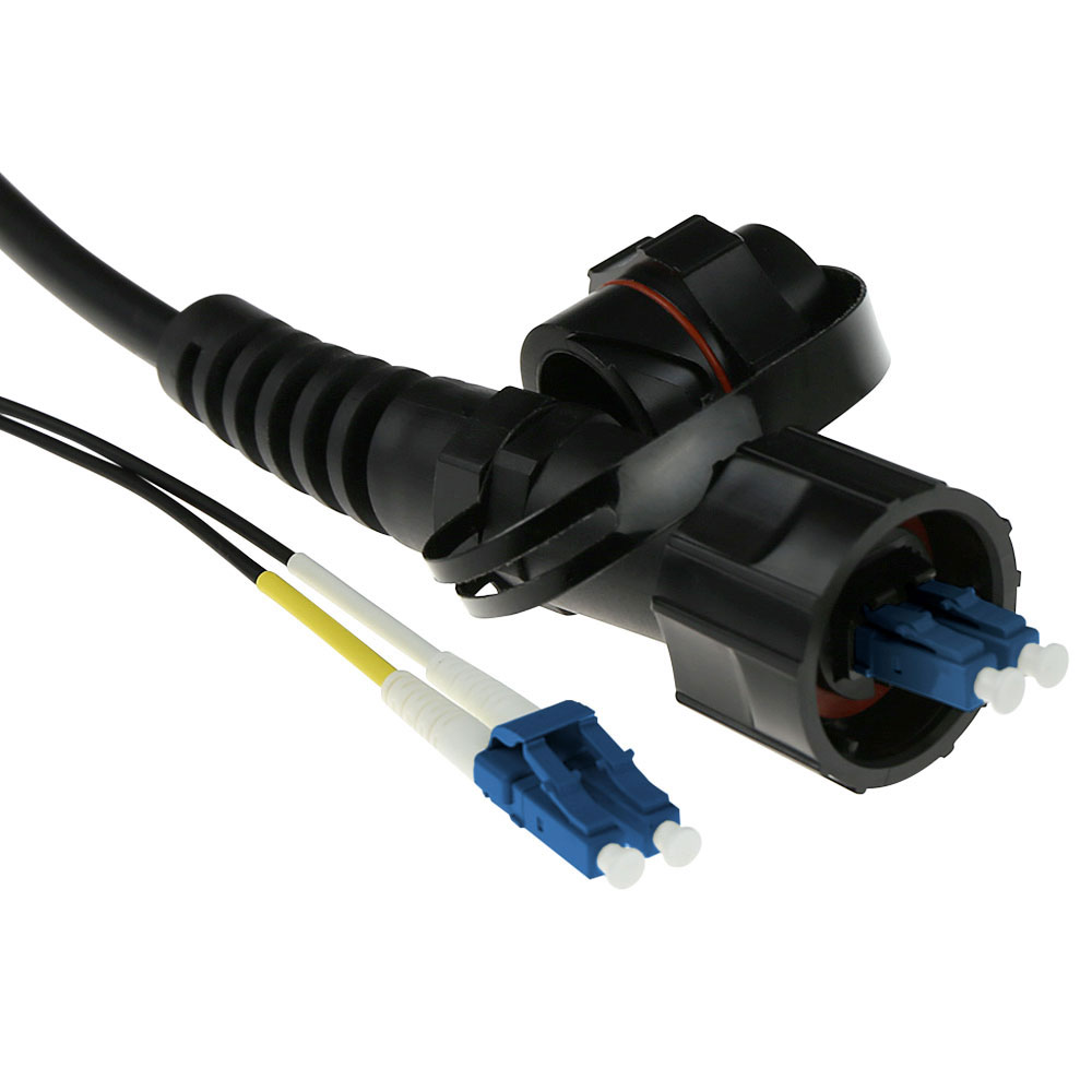 5 meter singlemode 9/125 OS2 duplex fiber patch cable with LC and IP67 LC connectors