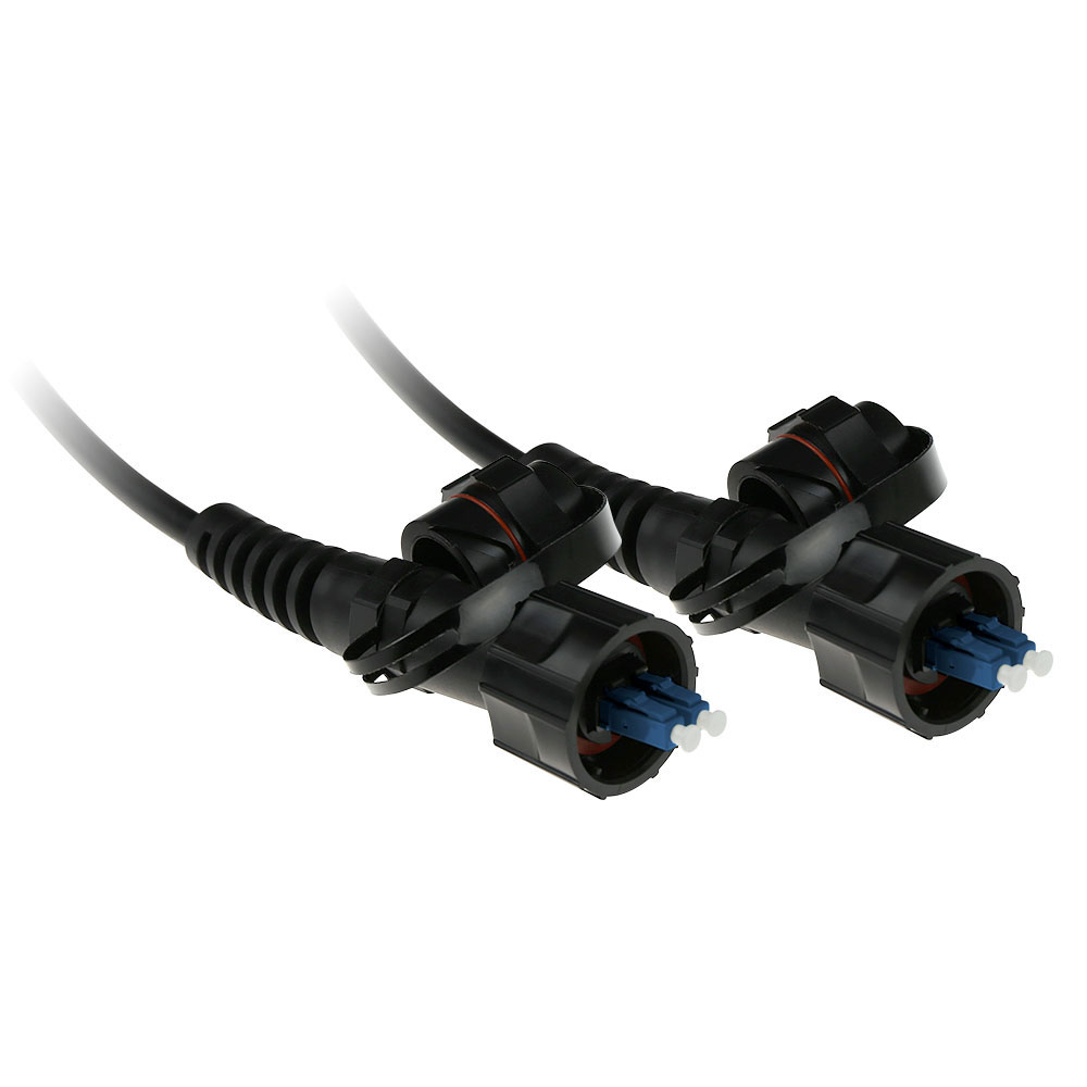 20 meter singlemode 9/125 OS2 duplex fiber patch cable with IP67 LC connectors