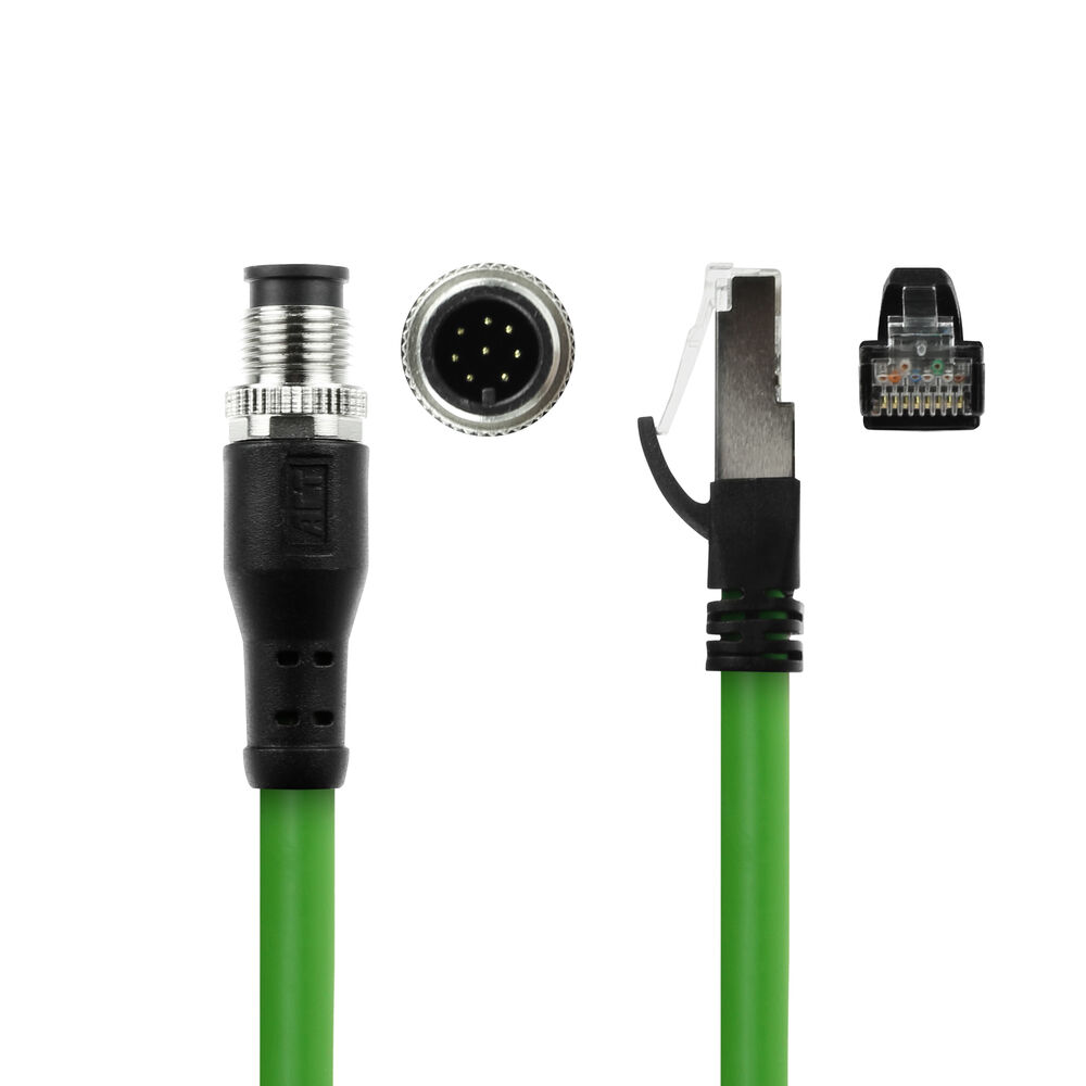 Industrial 55.00 meters Sensor cable M12A 8-pin male to RJ45 male, Ultraflex SF/UTP TPE cable, shielded