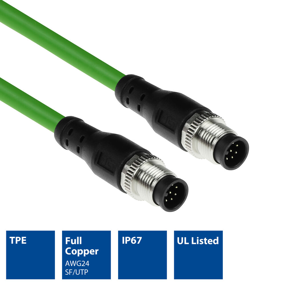 Industrial 8.50 meters Sensor cable M12A 8-pin male to M12A 8-pin male, Ultraflex TPE cable, shielded