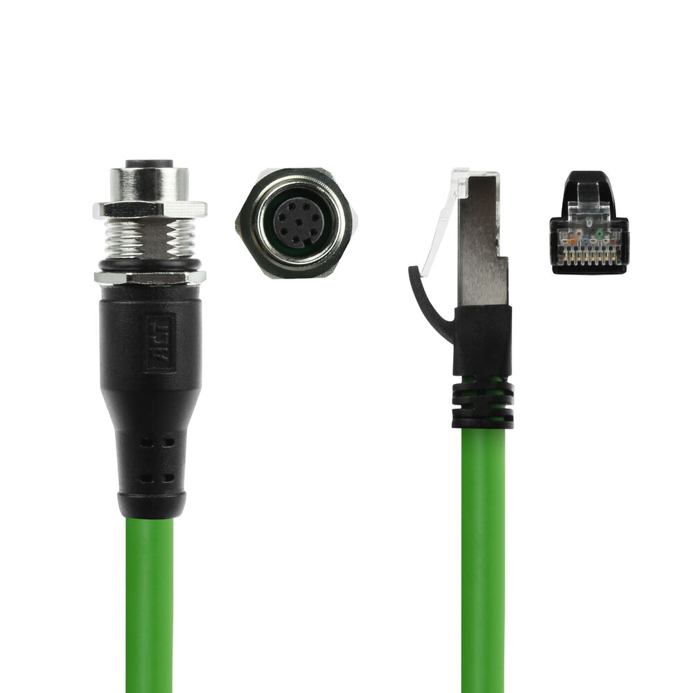 Industrial 3.50 meters Sensor cable M12A 8-pin female to RJ45 male, Ultraflex SF/UTP TPE cable, shielded