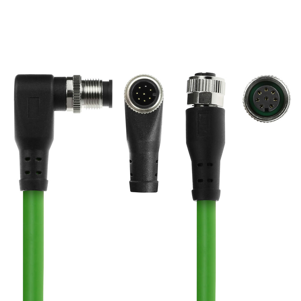 Industrial 0.20 meters Sensor cable M12A 8-pin male right angled to M12A female, Ultraflex TPE cable, shielded