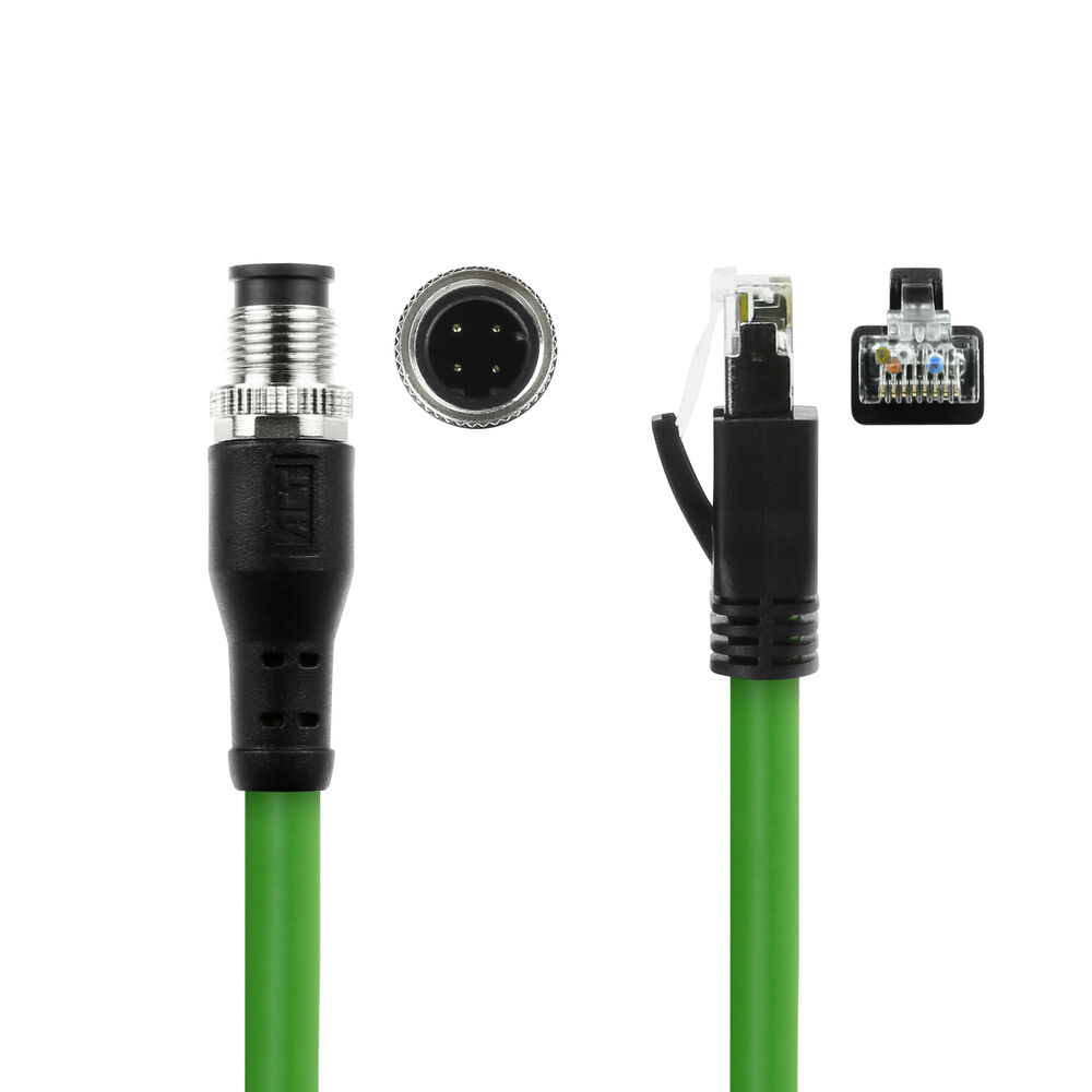 Industrial 25.00 meters Sensor cable M12D 8-pin male right angled to RJ45 male, Superflex Xtreme TPE cable, shielded