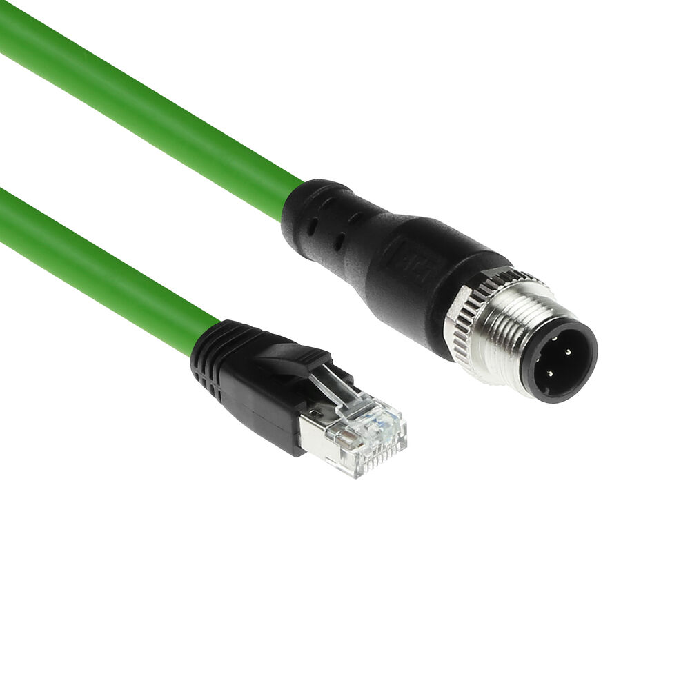 Industrial 12.50 meters Sensor cable M12D 8-pin male right angled to RJ45 male, Superflex Xtreme TPE cable, shielded