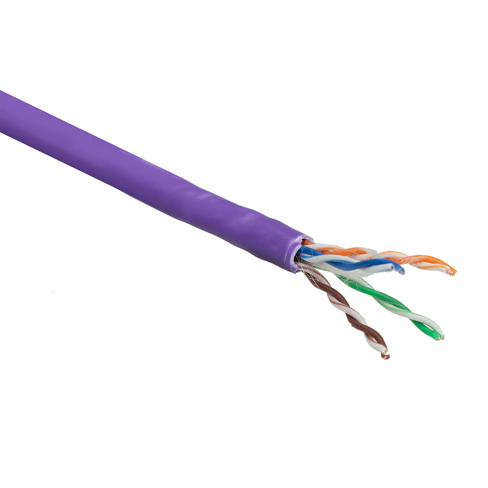 Cat 6 U/UTP solid installation cable without pair splitter, LSZH, CPR euroclass DCA, 24AWG, violet 305 meter
