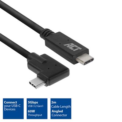 USB 3.2 Gen1 connection cable C male (straight) - C male (angled) 2 meters