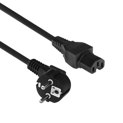 Powercord mains connector CEE 7/7 male (angled) - C15 black 1.5 m