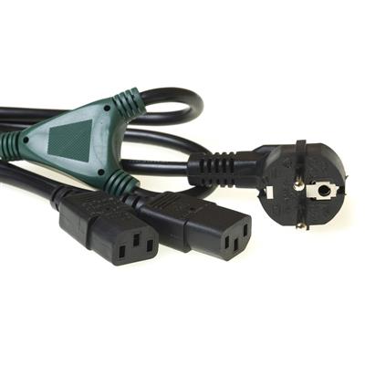 Powercord split cable mains connector CEE7/7 male - 2 x C13  splitting at: 1.00 m