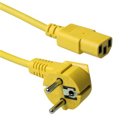 Powercord mains connector CEE 7/7 male (angled) - C13 yellow 1.2 m