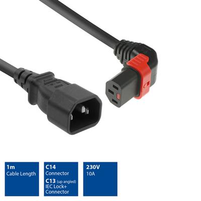 Powercord C14 - C13 IEC Lock (up angled) black 1 m, PC2043