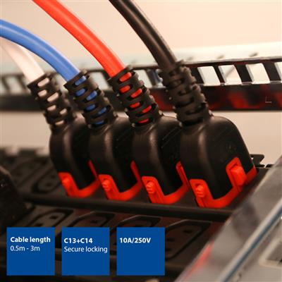 Powercord C13 IEC Lock+ - C14 IEC Lock Dual Locking blue 1 m, PC3619