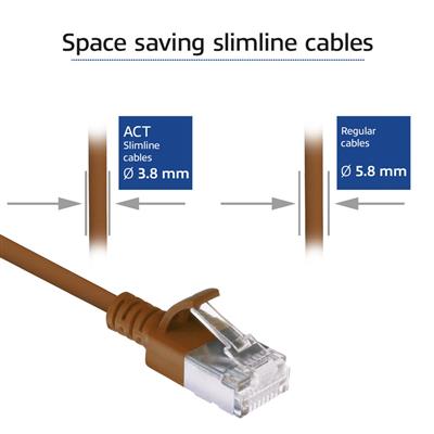 Brown 0.5 meter LSZH U/FTP CAT6A datacenter slimline patch cable snagless with RJ45 connectors
