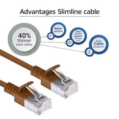 Brown 0.5 meter LSZH U/FTP CAT6A datacenter slimline patch cable snagless with RJ45 connectors