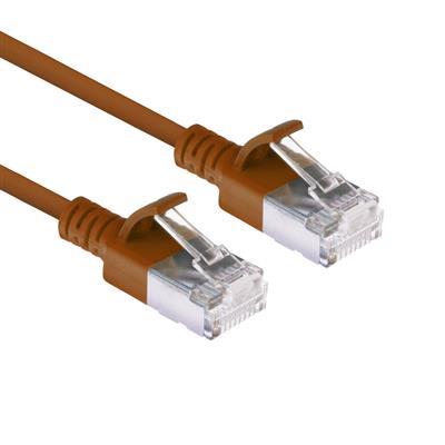 Brown 1 meter LSZH U/FTP CAT6A datacenter slimline patch cable snagless with RJ45 connectors
