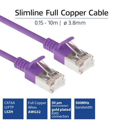 Purple 0.25 meter LSZH U/FTP CAT6A datacenter slimline patch cable snagless with RJ45 connectors