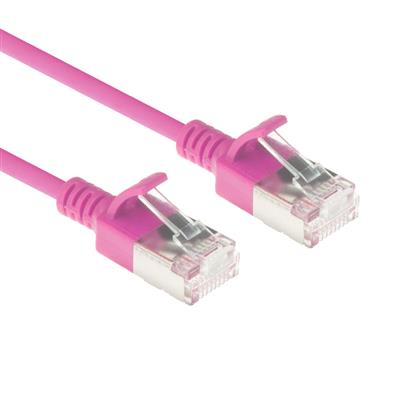 Pink 1 meter LSZH U/FTP CAT6A datacenter slimline patch cable snagless with RJ45 connectors