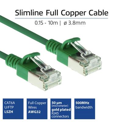 Green 1 meter LSZH U/FTP CAT6A datacenter slimline patch cable snagless with RJ45 connectors