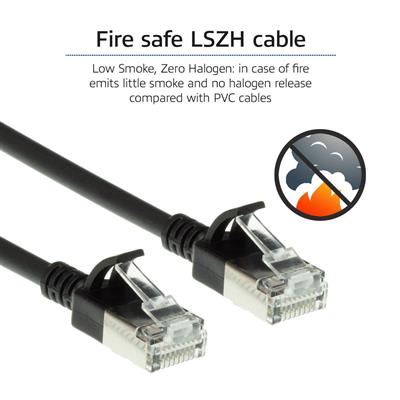 Black 0.5 meter LSZH U/FTP CAT6A datacenter slimline patch cable snagless with RJ45 connectors