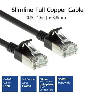 Black 0.25 meter LSZH U/FTP CAT6A datacenter slimline patch cable snagless with RJ45 connectors