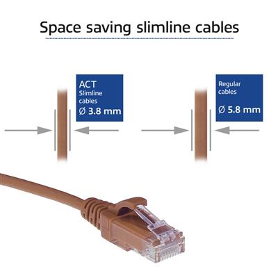 Brown 10 meter LSZH U/UTP CAT6 datacenter slimline patch cable snagless with RJ45 connectors