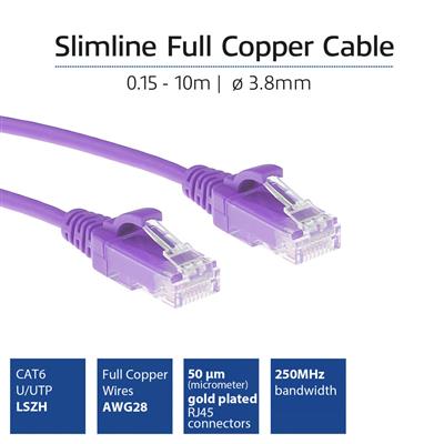 Purple 10 meter LSZH U/UTP CAT6 datacenter slimline patch cable snagless with RJ45 connectors